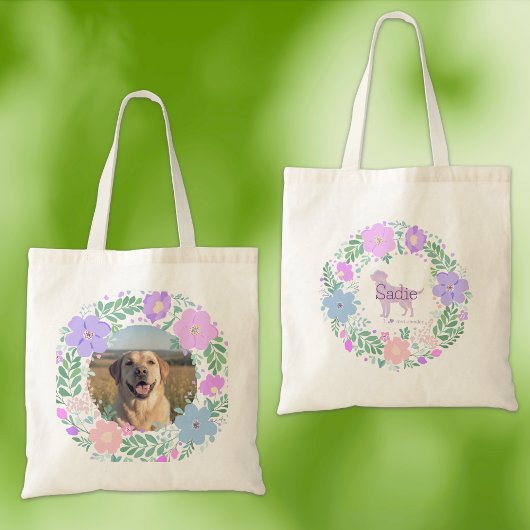 Tote Bag Labrador Retriever Lavender Flower Wreath - Custom
