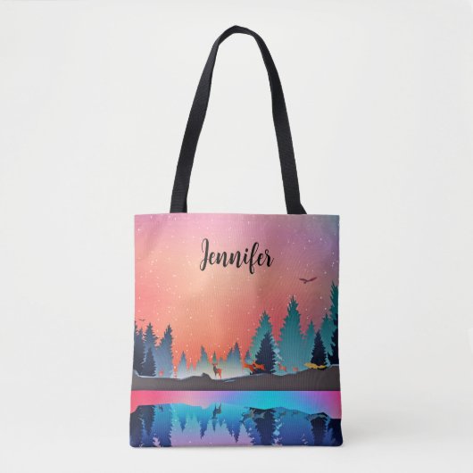 Tote Bag Lac d'hiver pittoresque avec Cerf (Devant)