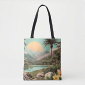 Tote Bag Lac Tropical Surreal Avec Palmiers (Devant)