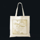 Tote Bag Lacy Gold Frills Élégante femme de Mariage d'honne<br><div class="desc">Ce sac fourre-tout est le cadeau parfait pour la remercier d'être la bonne d'honneur de votre mariage. Le design est simple mais élégant avec des boucles et des tourbillons en or dentelé. Le titre dit : Maid of Honor, avec place pour son nom, le nom du couple mariage, et la...</div>