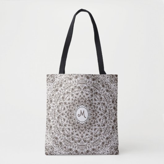 Tote Bag Lacy Lace White Design sur le Brown (Devant)