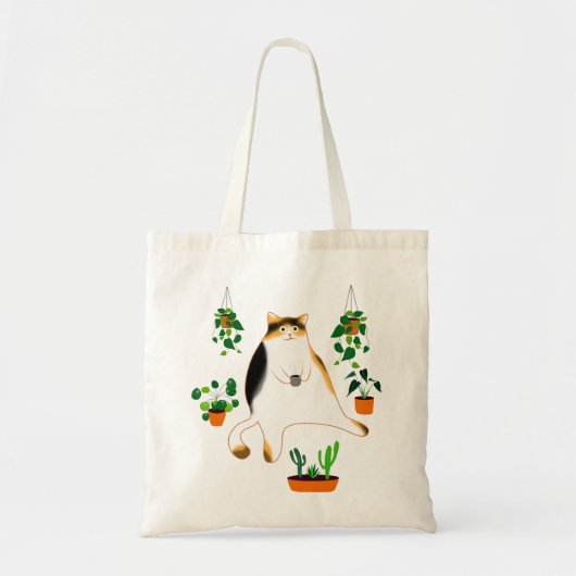 Tote Bag Lady Cat Boire Café, Lady Cat Avec Plantes (Devant)