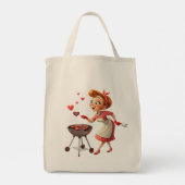 Tote Bag Lady Cooking Love Red Hearts (Achterkant)