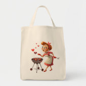 Tote Bag Lady Cooking Love Red Hearts (Voorkant)