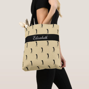 Tote Bag Lady Golfer Nom Customisé Motif Jaune Noir