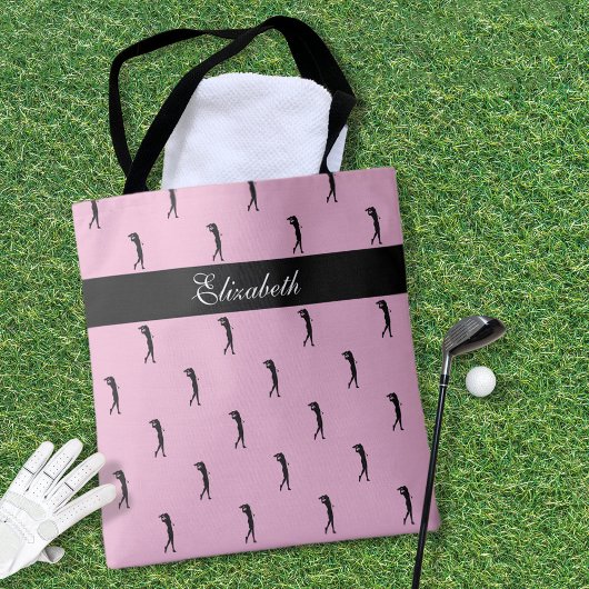 Tote Bag Lady Golfer Nom Customisé Motif rose noir