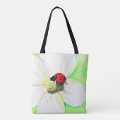 Tote Bag Ladybird sur une peinture à fleurs blanches (Dos)