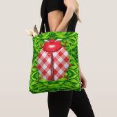 Tote Bag Ladybug dans l'herbe en vichy vérifier mignon (De près)