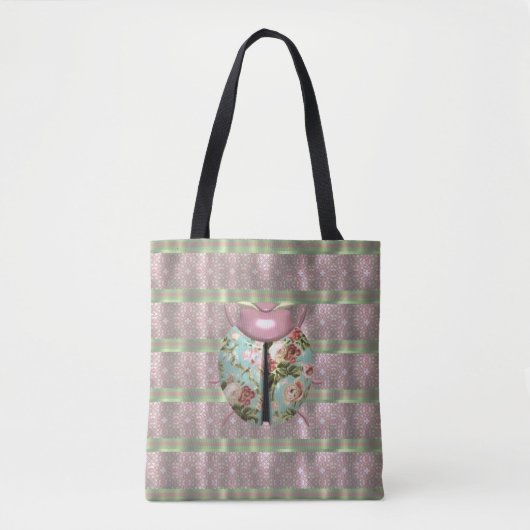 Tote Bag Ladybug rose floral victorien mignon (Devant)