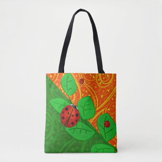 Tote Bag Ladybug Whimsey 3D Folk Art (Devant)