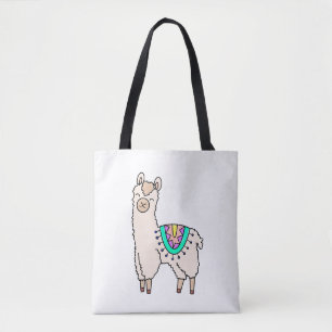 Tote Bag lama alpaga de dessin animé souriant et heureux
