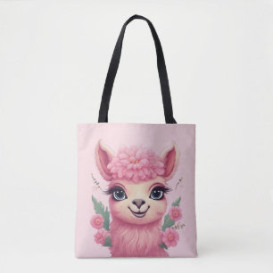 Tote Bag Lama bébé rose souriant