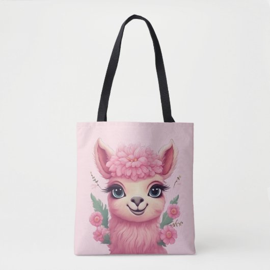 Tote Bag Lama bébé rose souriant (Devant)