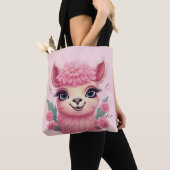 Tote Bag Lama bébé rose souriant (De près)