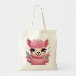 Tote Bag Lama bébé rose souriant