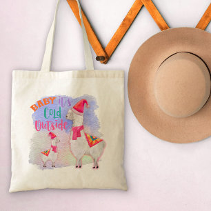 Tote Bag Lamas - bébé c'est extérieur froid - Noël mignon