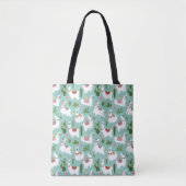 Tote Bag Lamas mignons sur le motif turquoise (Devant)