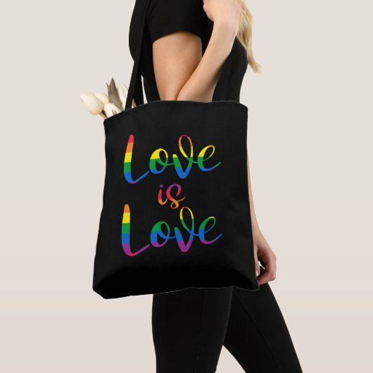 Tote Bag L'amour est amour Script LGBT Noir (De près)