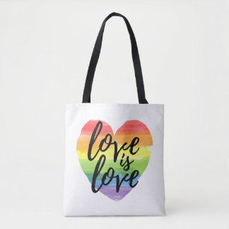 Tote Bag L'amour est l'amour| Coeur d'aquarelle arc-en-ciel