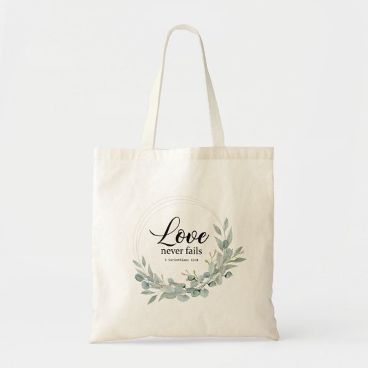 TOTE BAG L'AMOUR N'ÉCHOUE JAMAIS, LA BIBLE VERSE (Devant)