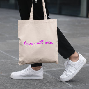 Tote Bag L'amour va gagner   Neon rose moderne minimaliste 