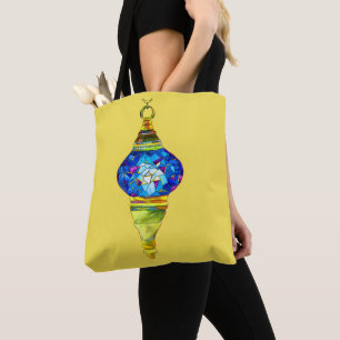 Tote Bag Lampes turques bleues mosaïque art aquarelle