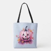Tote Bag Lanterne rose Jack-O' Bleu clair Halloween (Dos)