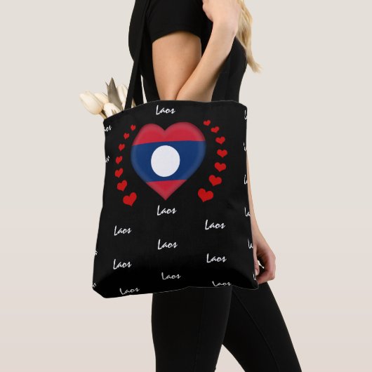 Tote Bag Laos Drapeau et Coeur, Laos Drapeau mode / sport (De près)