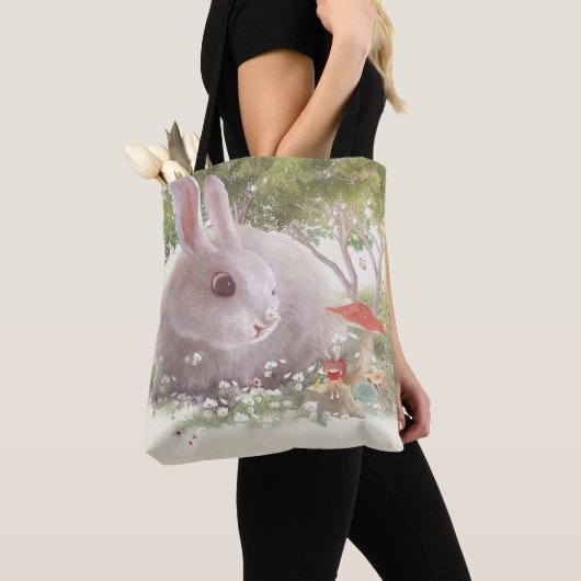 Tote Bag Lapin avec Fleurs (De près)