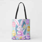 Tote Bag lapin avec oeufs de pâques (Devant)