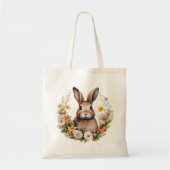 Tote Bag Lapin Brown avec fleurs de printemps (Devant)
