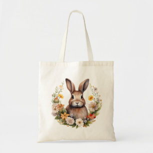 Tote Bag Lapin Brown avec fleurs de printemps