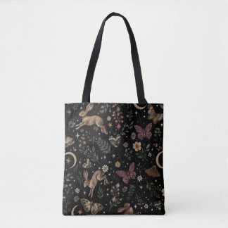 Tote Bag Lapin de bois floral papillon de nuit motif célest