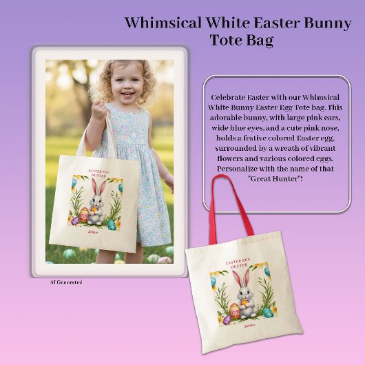 Tote Bag Lapin de Pâques Blanc Fantaisiste