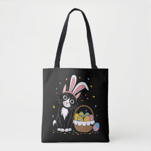 Tote Bag Lapin de Pâques Chat Noir Smoking Oreilles de Lapi