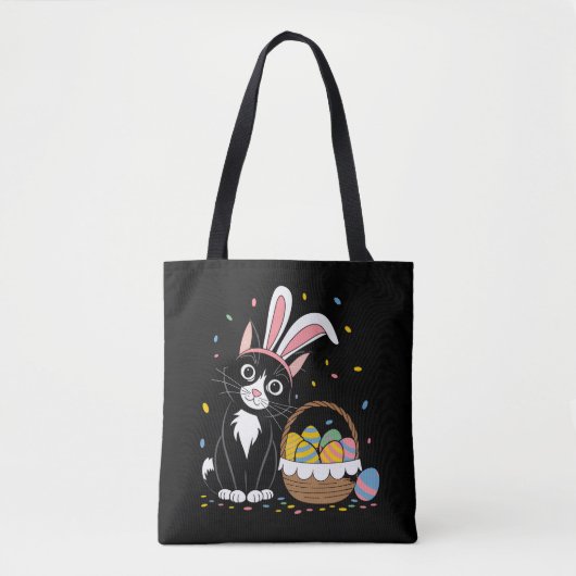 Tote Bag Lapin de Pâques Chat Noir Smoking Oreilles de Lapi (Devant)
