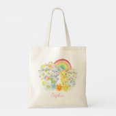Tote Bag Lapin de Pâques en arc-en-ciel et poussin (Dos)