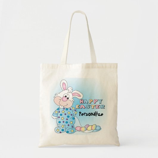 Tote Bag Lapin de Pâques heureux avec des oeufs de pâques (Devant)