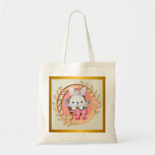 Tote Bag Lapin de Pâques mignon assis dans le panier