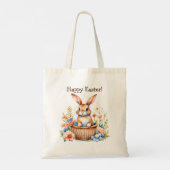 Tote Bag Lapin de Pâques personnalisé assis dans le panier (Dos)