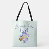 Tote Bag Lapin de Pâques violet dansant vert menthe (Devant)