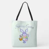 Tote Bag Lapin de Pâques violet dansant vert menthe (Dos)