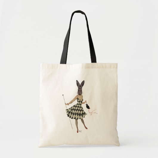 Tote Bag Lapin en robe blanche noire (Devant)