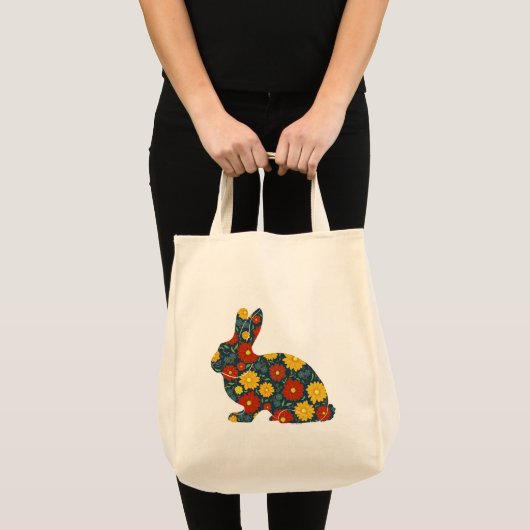 Tote Bag lapin et fleurs de lapin rétro (Devant (produit))