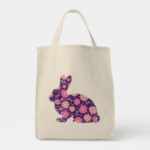 Tote Bag lapin et fleurs de lapin rose rétro (Dos)