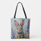 Tote Bag Lapin Fluffy dans un champ de fleurs (Dos)