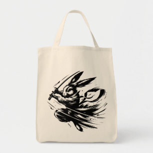 Tote Bag Lapin Guerrier à l'Encre Noire Samouraï