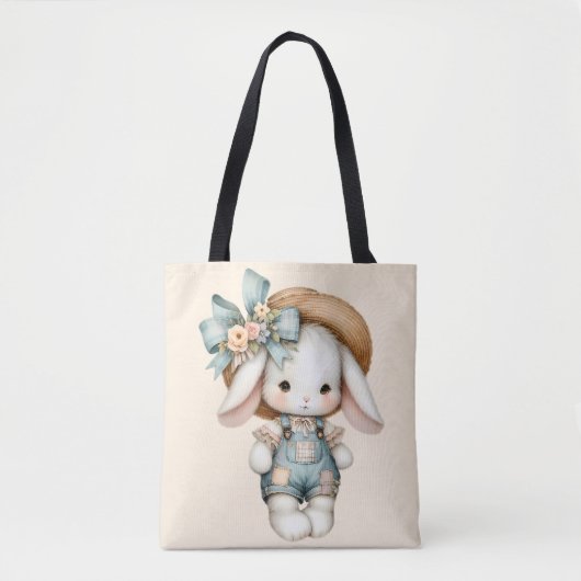 Tote Bag Lapin mignon dans les couloirs avec Casquette pail (Devant)