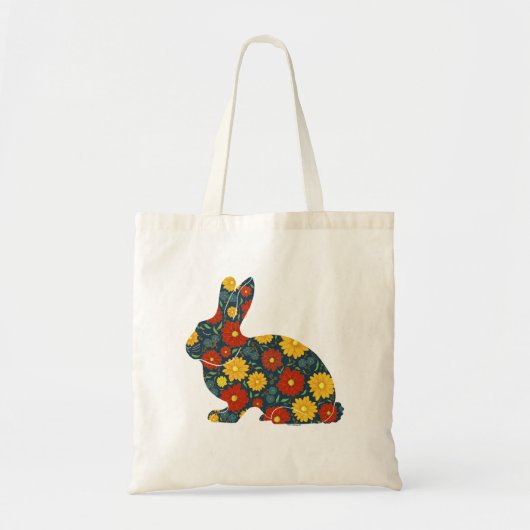 Tote Bag Lapin rétro et fleurs (Devant)