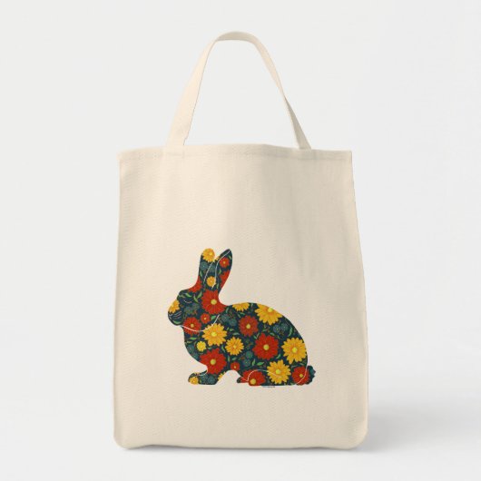 Tote Bag Lapin rétro et fleurs (Devant)
